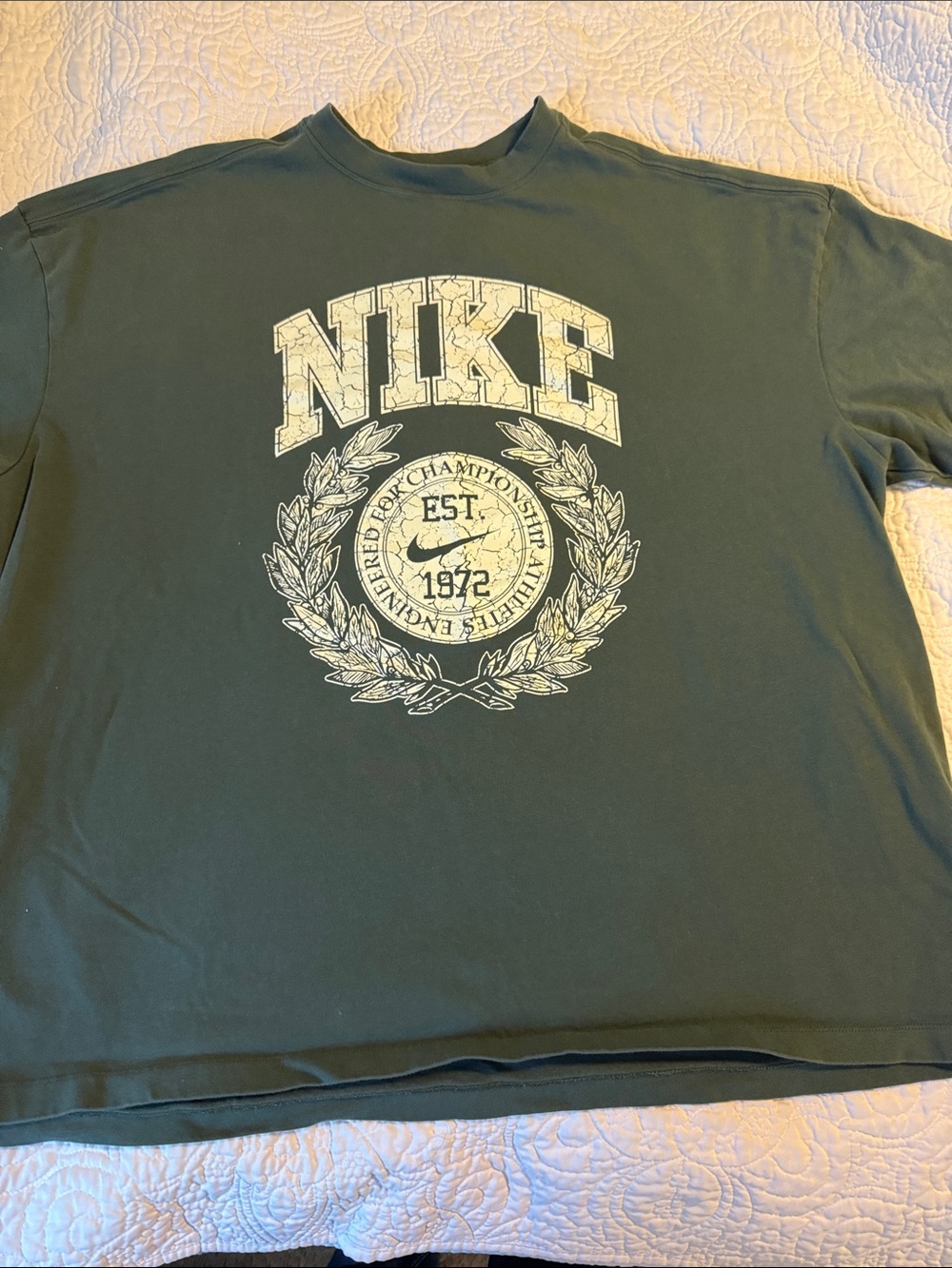 Nike Dark Green Short Sleeve Tee with Cream Crest Logo
